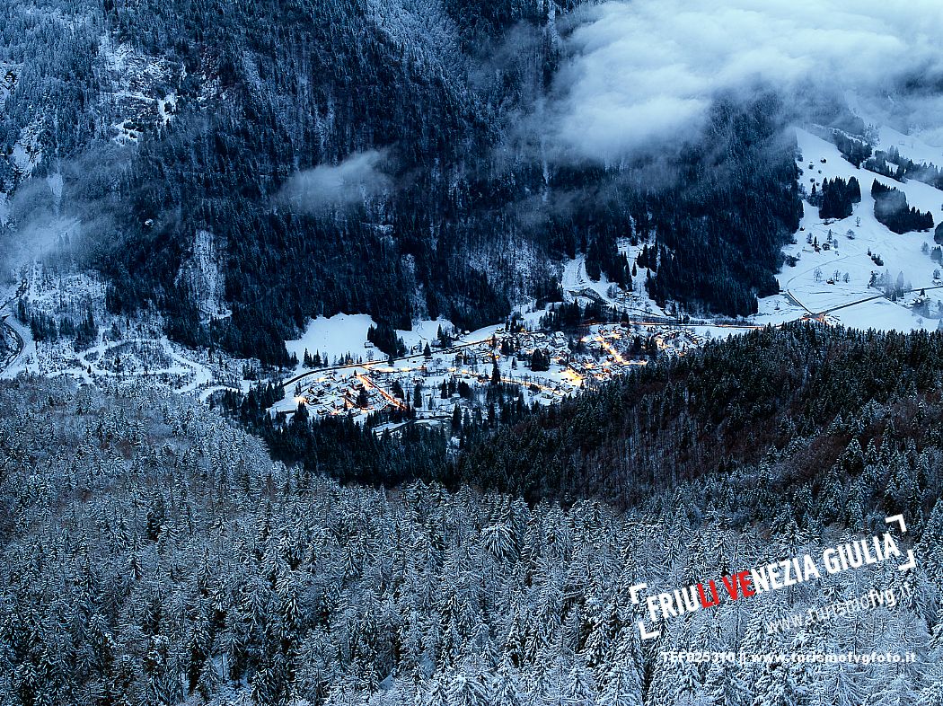 Valbruna village at evening (blu hour)