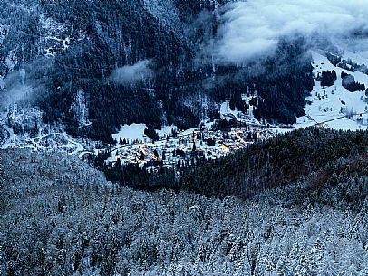 Valbruna village at evening (blu hour)
