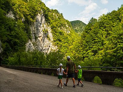 The Forra del Cellina nature reserve, one of the most beautiful and spectacular reserves in Friuli Venezia Giulia. The crystal clear waters and deep canyons carved into the rocks make this stretch of road which was once the only connection between the valley and the plain unforgettable and enchanting.