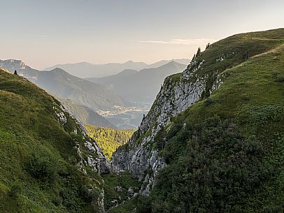 Avostanis Lake, along the path from Malga Pramosio. View on Carnia villages.
