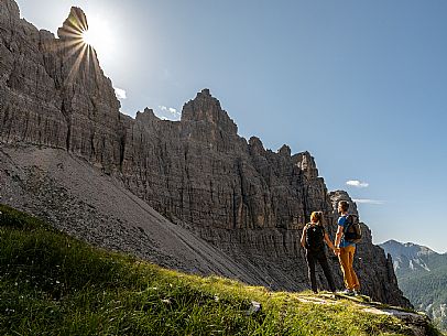 Trekking from the Pordenone Refuge to the Campanile of Val Montanaia, Giuliano Perugini Bivouac. Friulian Dolomites Natural Park, UNESCO. Trekking from the Pordenone Refuge to the Campanile of Val Montanaia, Giuliano Perugini Bivouac. Friulian Dolomites Natural Park, UNESCO.