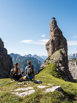 Trekking from the Pordenone Refuge to the Campanile of Val Montanaia, Giuliano Perugini Bivouac. Friulian Dolomites Natural Park, UNESCO. Trekking from the Pordenone Refuge to the Campanile of Val Montanaia, Giuliano Perugini Bivouac. Friulian Dolomites Natural Park, UNESCO.