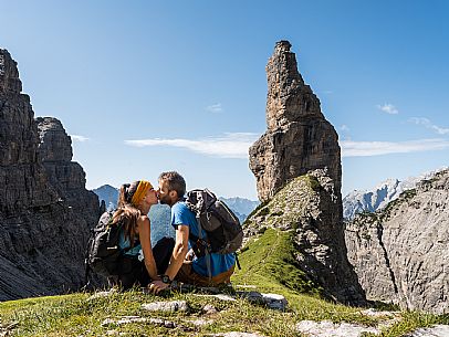Trekking from the Pordenone Refuge to the Campanile of Val Montanaia, Giuliano Perugini Bivouac. Friulian Dolomites Natural Park, UNESCO. Trekking from the Pordenone Refuge to the Campanile of Val Montanaia, Giuliano Perugini Bivouac. Friulian Dolomites Natural Park, UNESCO.