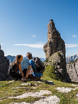Trekking from the Pordenone Refuge to the Campanile of Val Montanaia, Giuliano Perugini Bivouac. Friulian Dolomites Natural Park, UNESCO. Trekking from the Pordenone Refuge to the Campanile of Val Montanaia, Giuliano Perugini Bivouac. Friulian Dolomites Natural Park, UNESCO.