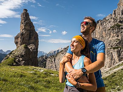 Trekking from the Pordenone Refuge to the Campanile of Val Montanaia, Giuliano Perugini Bivouac. Friulian Dolomites Natural Park, UNESCO. Trekking from the Pordenone Refuge to the Campanile of Val Montanaia, Giuliano Perugini Bivouac. Friulian Dolomites Natural Park, UNESCO.