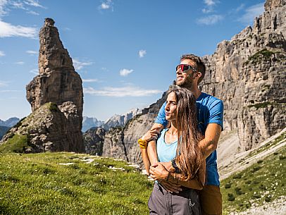 Trekking from the Pordenone Refuge to the Campanile of Val Montanaia, Giuliano Perugini Bivouac. Friulian Dolomites Natural Park, UNESCO. Trekking from the Pordenone Refuge to the Campanile of Val Montanaia, Giuliano Perugini Bivouac. Friulian Dolomites Natural Park, UNESCO.