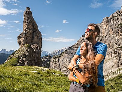 Trekking from the Pordenone Refuge to the Campanile of Val Montanaia, Giuliano Perugini Bivouac. Friulian Dolomites Natural Park, UNESCO. Trekking from the Pordenone Refuge to the Campanile of Val Montanaia, Giuliano Perugini Bivouac. Friulian Dolomites Natural Park, UNESCO.