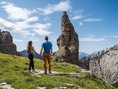Trekking from the Pordenone Refuge to the Campanile of Val Montanaia, Giuliano Perugini Bivouac. Friulian Dolomites Natural Park, UNESCO. Trekking from the Pordenone Refuge to the Campanile of Val Montanaia, Giuliano Perugini Bivouac. Friulian Dolomites Natural Park, UNESCO.