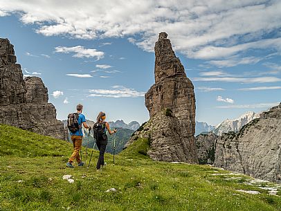 Trekking from the Pordenone Refuge to the Campanile of Val Montanaia, Giuliano Perugini Bivouac. Friulian Dolomites Natural Park, UNESCO. Trekking from the Pordenone Refuge to the Campanile of Val Montanaia, Giuliano Perugini Bivouac. Friulian Dolomites Natural Park, UNESCO.
