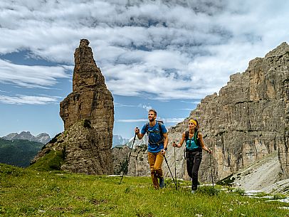 Trekking from the Pordenone Refuge to the Campanile of Val Montanaia, Giuliano Perugini Bivouac. Friulian Dolomites Natural Park, UNESCO. Trekking from the Pordenone Refuge to the Campanile of Val Montanaia, Giuliano Perugini Bivouac. Friulian Dolomites Natural Park, UNESCO.