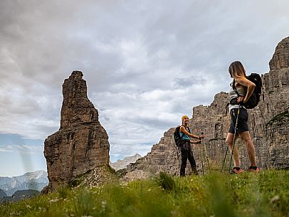 Trekking from the Pordenone Refuge to the Campanile of Val Montanaia, Giuliano Perugini Bivouac. Friulian Dolomites Natural Park, UNESCO. Trekking from the Pordenone Refuge to the Campanile of Val Montanaia, Giuliano Perugini Bivouac. Friulian Dolomites Natural Park, UNESCO.