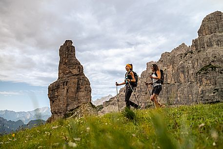 Trekking from the Pordenone Refuge to the Campanile of Val Montanaia, Giuliano Perugini Bivouac. Friulian Dolomites Natural Park, UNESCO. Trekking from the Pordenone Refuge to the Campanile of Val Montanaia, Giuliano Perugini Bivouac. Friulian Dolomites Natural Park, UNESCO.