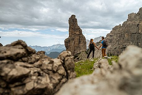Trekking from the Pordenone Refuge to the Campanile of Val Montanaia, Giuliano Perugini Bivouac. Friulian Dolomites Natural Park, UNESCO. Trekking from the Pordenone Refuge to the Campanile of Val Montanaia, Giuliano Perugini Bivouac. Friulian Dolomites Natural Park, UNESCO.