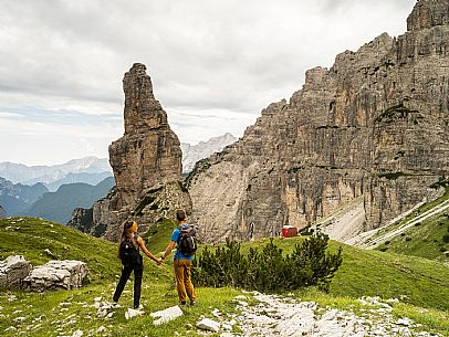 Trekking from the Pordenone Refuge to the Campanile of Val Montanaia, Giuliano Perugini Bivouac. Friulian Dolomites Natural Park, UNESCO. Trekking from the Pordenone Refuge to the Campanile of Val Montanaia, Giuliano Perugini Bivouac. Friulian Dolomites Natural Park, UNESCO.