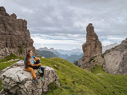 Trekking from the Pordenone Refuge to the Campanile of Val Montanaia, Giuliano Perugini Bivouac. Friulian Dolomites Natural Park, UNESCO. Trekking from the Pordenone Refuge to the Campanile of Val Montanaia, Giuliano Perugini Bivouac. Friulian Dolomites Natural Park, UNESCO.