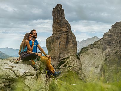 Trekking from the Pordenone Refuge to the Campanile of Val Montanaia, Giuliano Perugini Bivouac. Friulian Dolomites Natural Park, UNESCO. Trekking from the Pordenone Refuge to the Campanile of Val Montanaia, Giuliano Perugini Bivouac. Friulian Dolomites Natural Park, UNESCO.