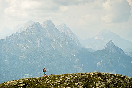 Trekking along the path to the panoramic peak of Monte Crostis, Panoramica delle Vette, Ravascletto, Carnia