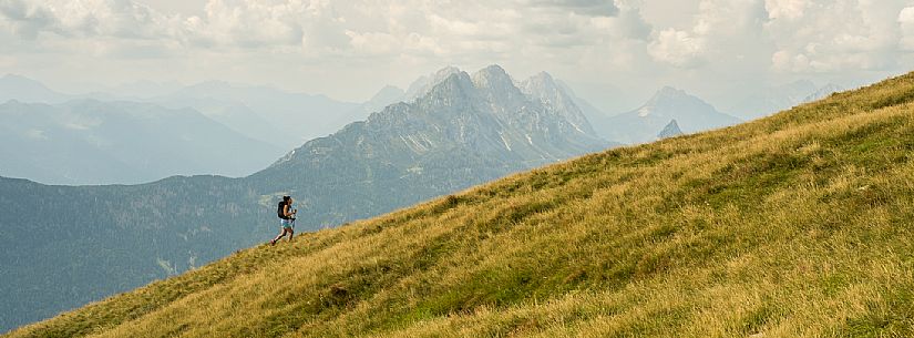 Trekking along the path to the panoramic peak of Monte Crostis, Panoramica delle Vette, Ravascletto, Carnia