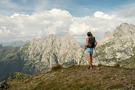 Trekking along the path to the panoramic peak of Monte Crostis, Panoramica delle Vette, Ravascletto, Carnia.
Trekking along the path to the panoramic peak of Monte Crostis, Panoramica delle Vette, Ravascletto, Carnia.