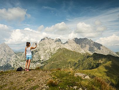 Trekking along the path to the panoramic peak of Monte Crostis, Panoramica delle Vette, Ravascletto, Carnia.