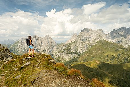 Trekking along the path to the panoramic peak of Monte Crostis, Panoramica delle Vette, Ravascletto, Carnia.