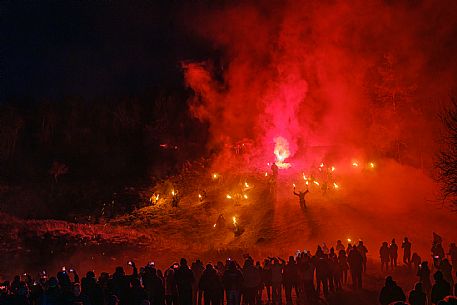 Krampus and St Nicholas, the tradition of 5 December in Tarvisio. Here in the historic village of Camporosso in Valcanale Krampus and St Nicholas, the tradition of 5 December in Tarvisio. Here in the historic village of Camporosso in Valcanale
