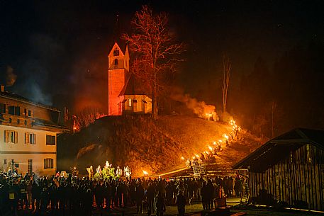 Krampus and St Nicholas, the tradition of 5 December in Tarvisio. Here in the historic village of Camporosso in Valcanale