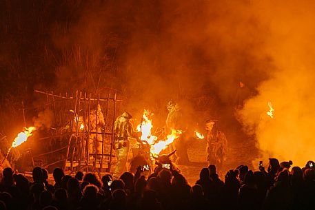Krampus and St Nicholas, the tradition of 5 December in Tarvisio. Here in the historic village of Camporosso in Valcanale