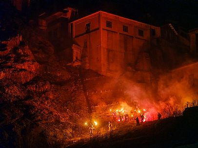 Krampus and St Nicholas, the tradition of 5 December in Tarvisio. Here in the mining village of Cave del Predil Krampus and St Nicholas, the tradition of 5 December in Tarvisio. Here in the mining village of Cave del Predil