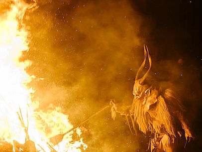 Krampus and St Nicholas, the tradition of 5 December in Tarvisio. Here in the mining village of Cave del Predil Krampus and St Nicholas, the tradition of 5 December in Tarvisio. Here in the mining village of Cave del Predil