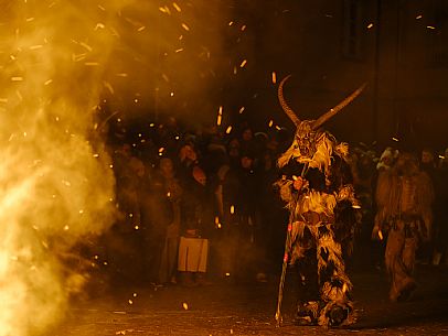 Krampus and St Nicholas, the tradition of 5 December in Tarvisio. Here in the mining village of Cave del Predil