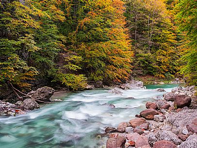 Slizza stream gorge in autumn, Tarvisio, Julian Alps