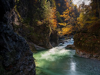 Slizza stream gorge in autumn, Tarvisio, Julian Alps Slizza stream gorge in autumn, Tarvisio, Julian Alps