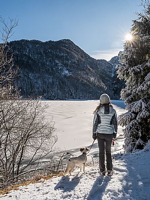 A short distance from the Slovenian border, Lake Predil (or Raibl) covers an ancient glacial basin and is the second largest natural lake in the region after Lake Tre Cime.
Nestled at the foot of the slender peaks of the Julian Alps, the basin is fed by the waters of the many streams that descend from the surrounding mountains. Thanks to their purity, these tributaries give the waters an intense green-blue colour.

Translated with DeepL.com (free version)