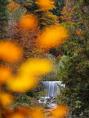 The meadows of Val Bartolo. Here you can immerse yourself in greenery, an expanse of meadows dotted with traditional mountain huts, characterised by wood and sloping roofs with balconies adorned with flowers. Landscapes and trekking in autumn.