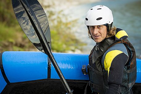 Canoeing, kayaking, and packraft activities on the river in the Pinzano al Tagliamento area, near the confluence of the Arzino and Tagliamanto rivers.